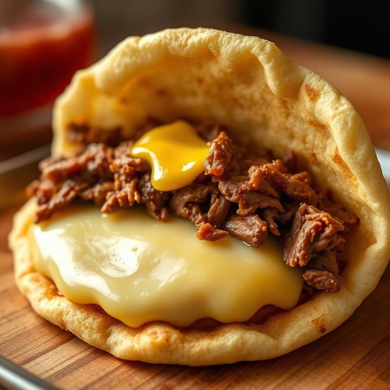 Arepa con carne desmechada