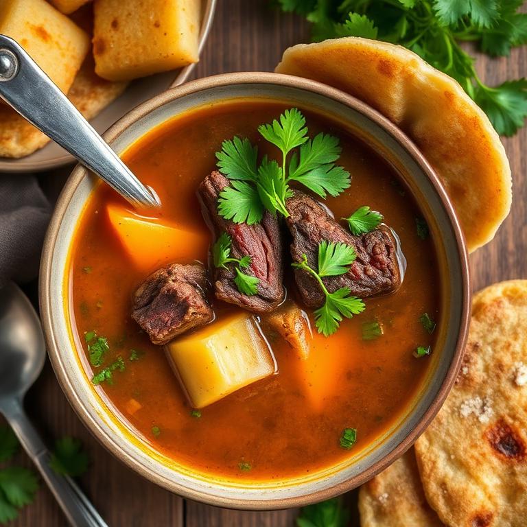 Caldo de costilla con arepa